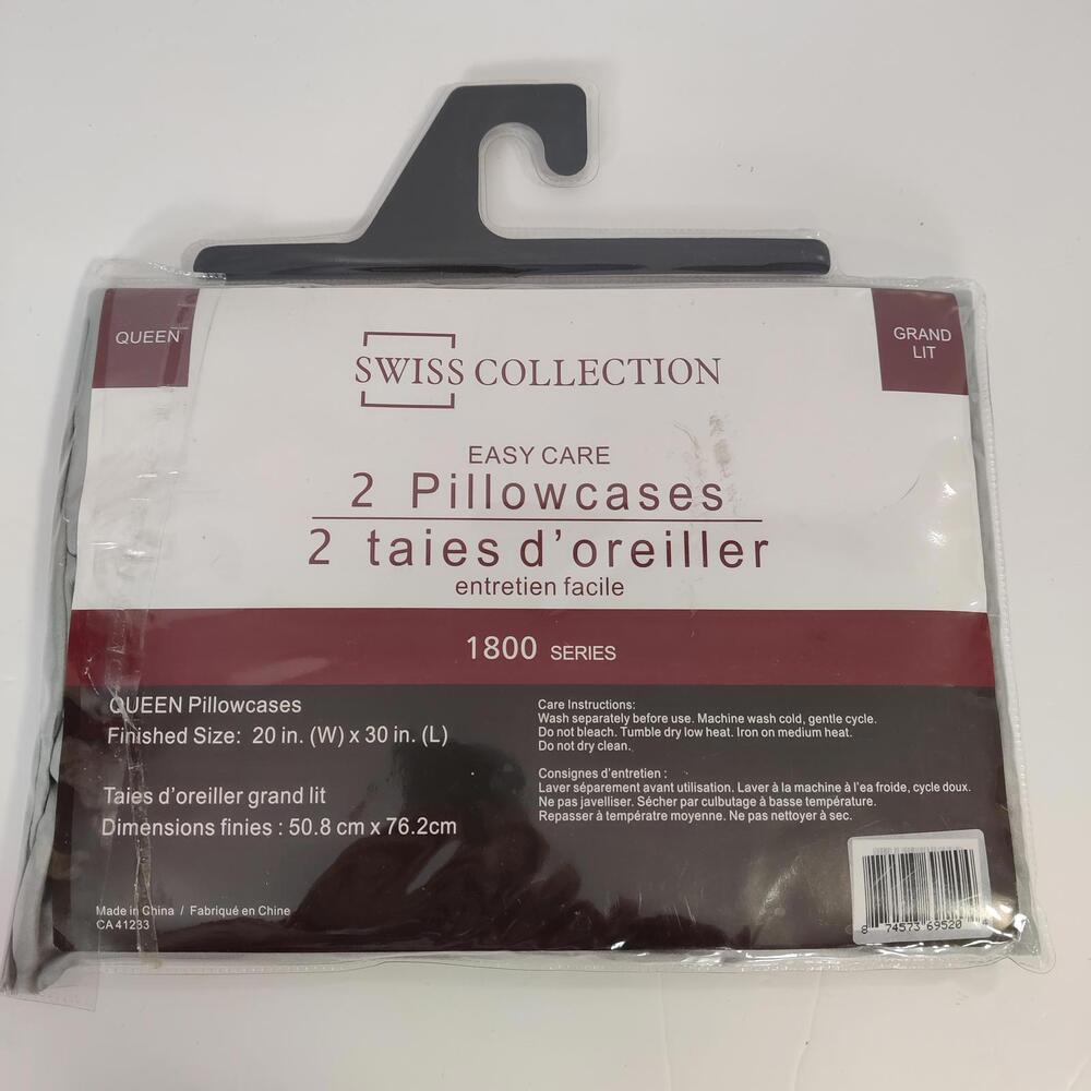 Swiss Collection Easy Care 2 Queen Size Pillowcases in Silver Gray NEW